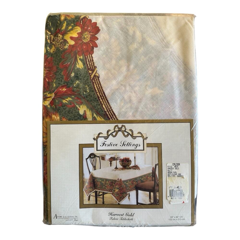 Vintage 1996 Avon Home Fashion Harvest Gold Fabric Tablecloth 60x 84 Oval Fall